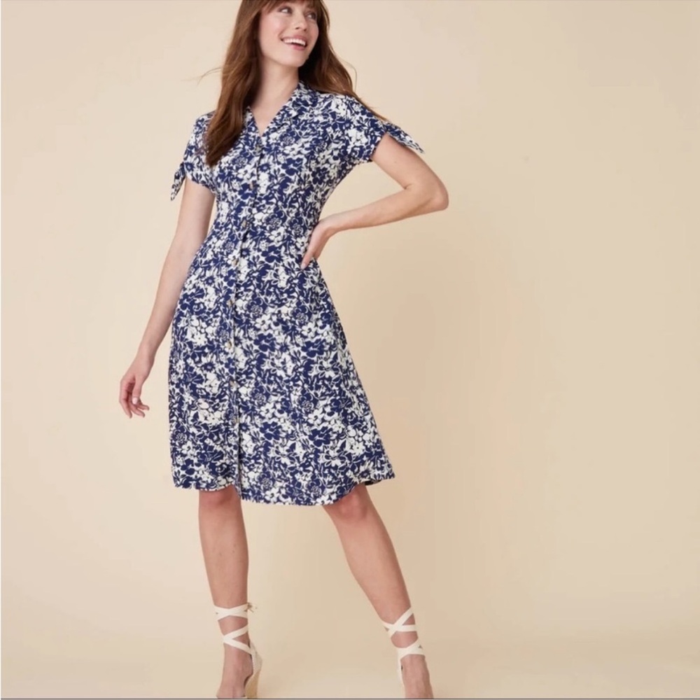 Untuckit Camille Dress Blue White Floral Print Button Front - Women’s 12